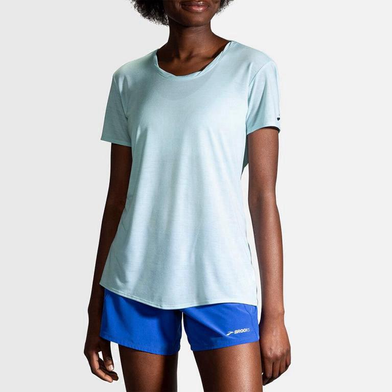 Brooks Distance Women's Short Sleeve Running Shirt UK Sale - Blue (GBNOK4306)